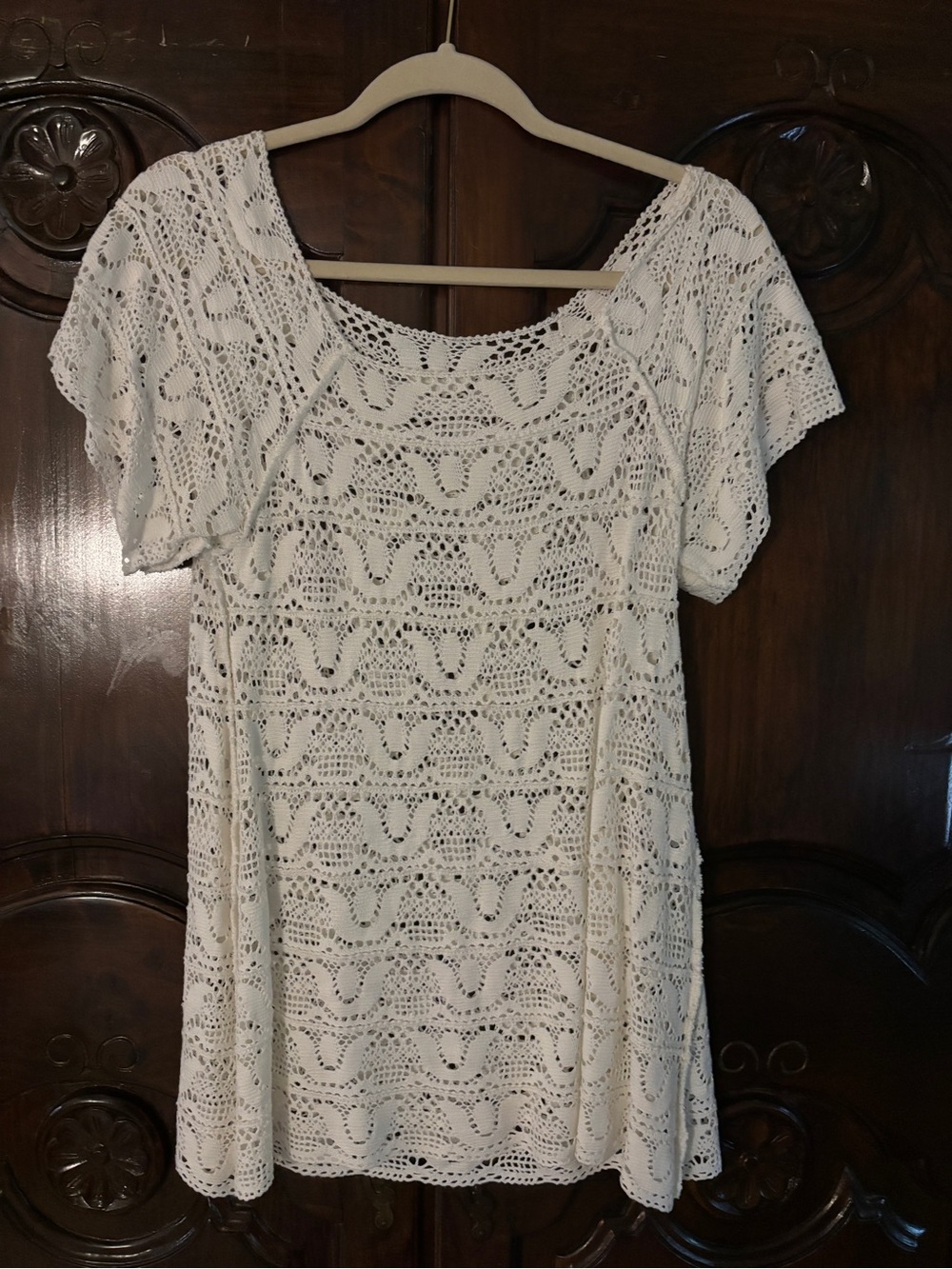 Crochet Lace Short Sleeve Tunic - Cream